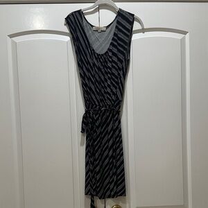 LOFT Black and White Striped Midi Dress